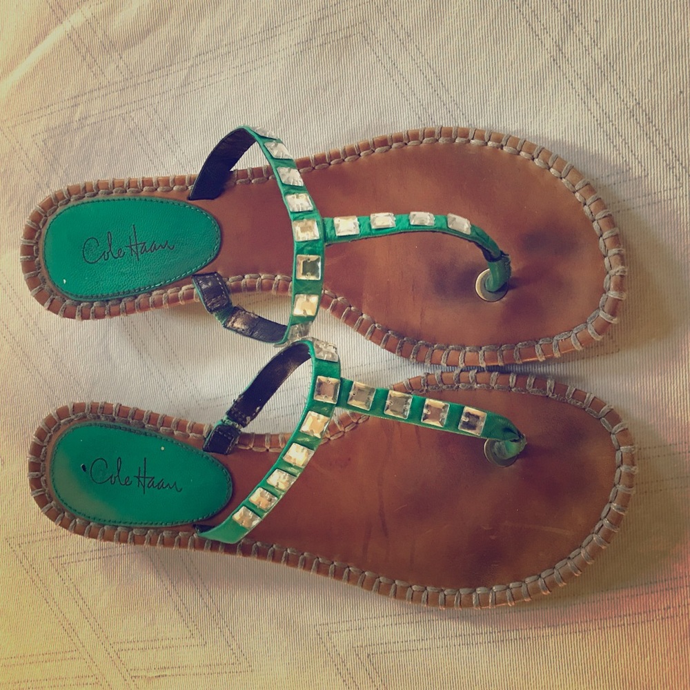 Emerald green embellished Cole Haan sandals